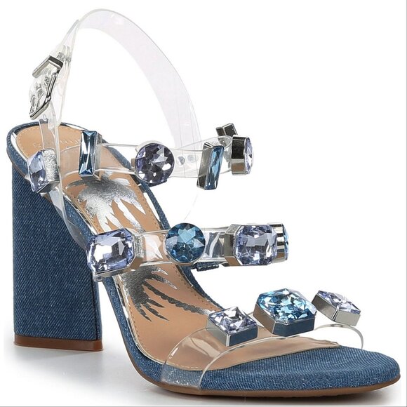 Gianni Bini x DANNIJO Bianca SANDALS Size 7 Blue Denim Jewel Embellished NEW - Picture 2 of 12
